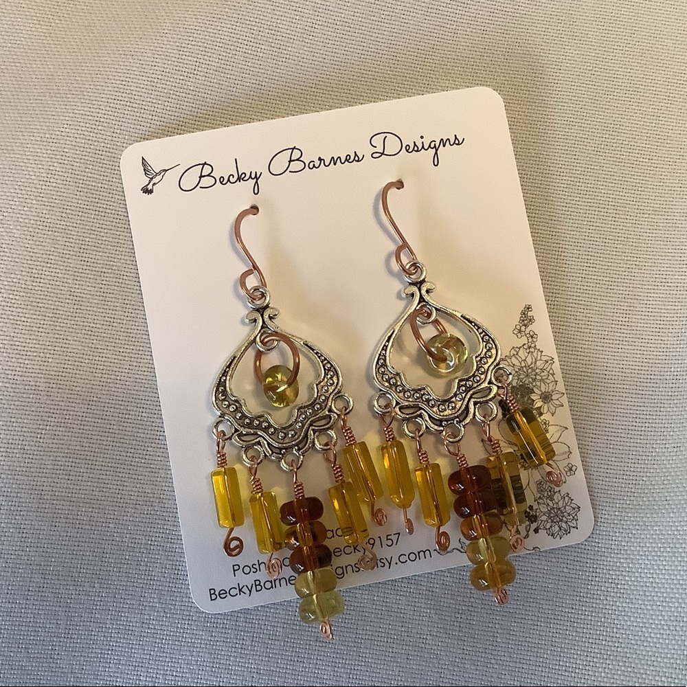 Gold and Brown Beaded Earrings